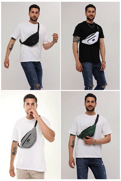 D'VERS Unisex 4-Pack - Black, Gray, White, Khaki 2-Compartment Shoulder and Waist Bag