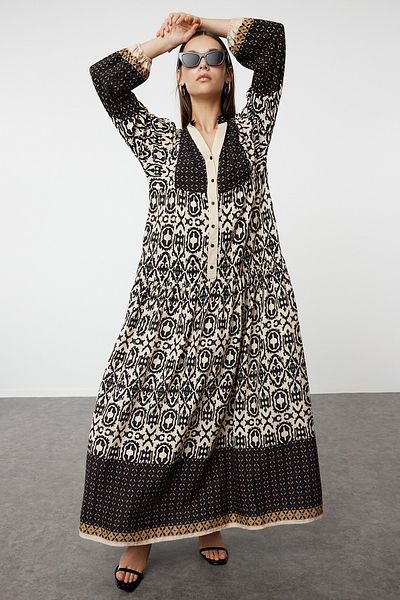 Viscose Black Patterned Dress - TCTSS24EB00221