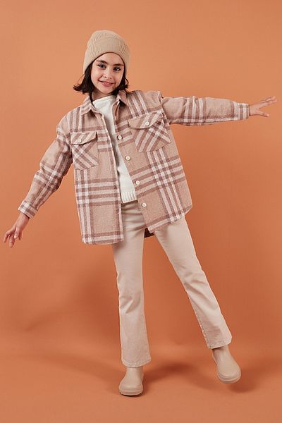 Lela Plaid Cotton Double Pocket Winter Lumberjack Shirt Girls' SHIRT CF24W81783