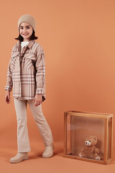 Lela Plaid Cotton Double Pocket Winter Lumberjack Shirt Girls' SHIRT CF24W81783