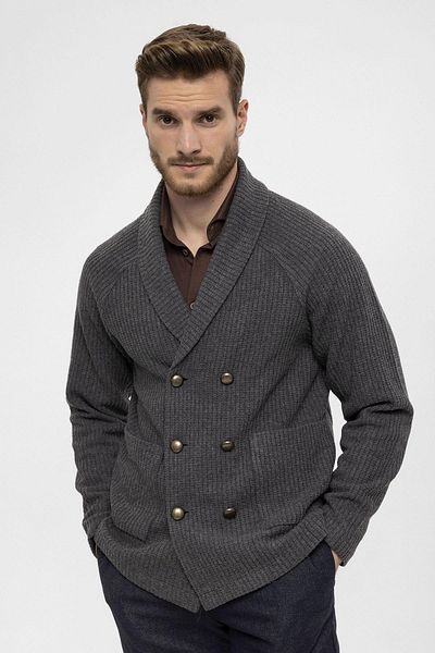 Antioch Gray Shawl Collar Double Breasted Closure Men's Cardigan