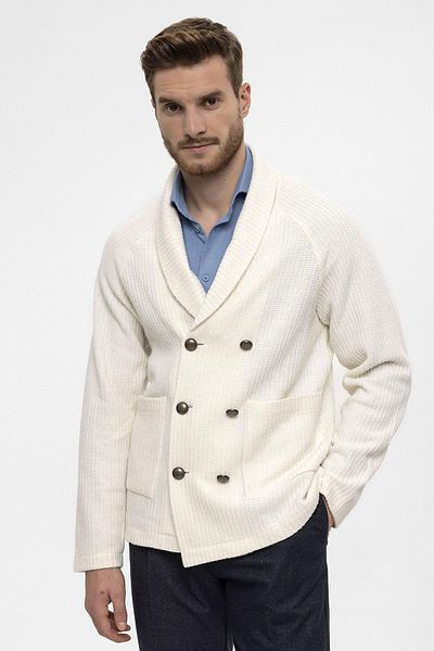 Antioch Ecru Shawl Collar Double Breasted Closure Men's Cardigan