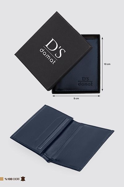 D'S Damat Genuine Leather Navy Blue Plain Boxed Wallet