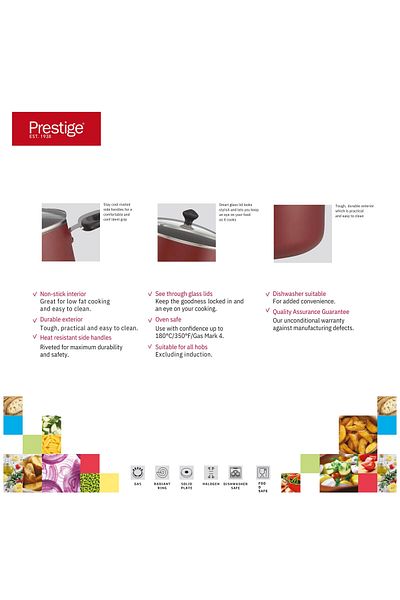 Prestige Non Stick  Pots and Pans Set 22 Piece | Value Pack Cookware Set PR20965 - Red