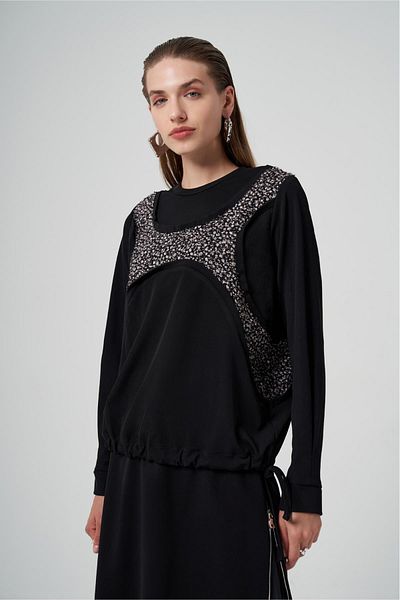 MissWhence Short Blouse with Patchwork Detail