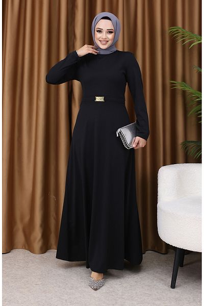 sefamerve Schwarzes Schnallenkleid – Modell 7123-06