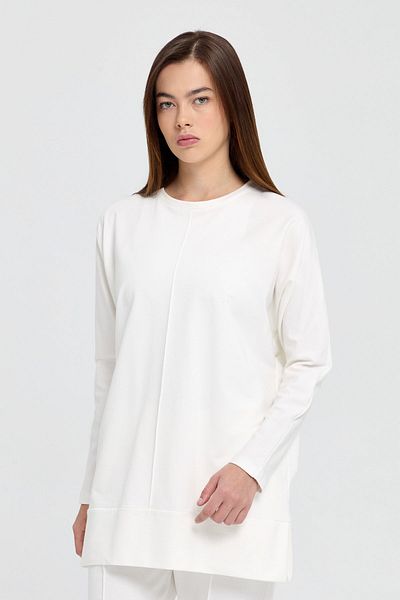 Nihan Ecru Color Cotton Ribbed Knitted Pants and Tunic Set
