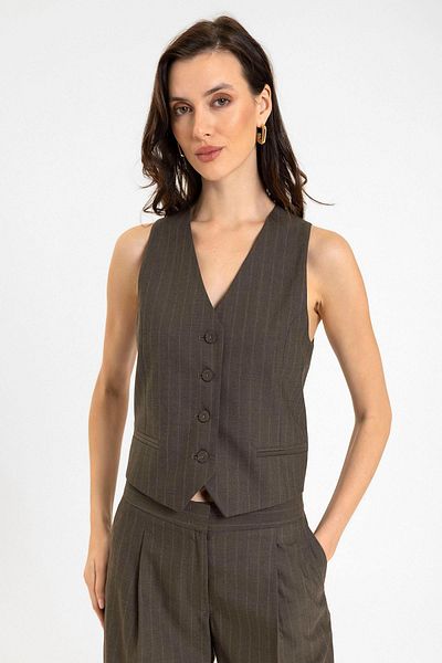 Antioch Brown Women's Striped Button Closure Vest