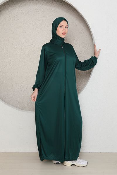 Kutay Collection Solid Color Self Hijab Women's Prayer Dress with Zipper