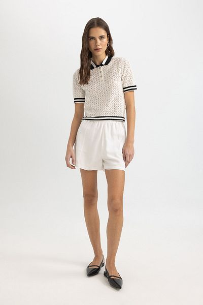 DeFacto Πλεκτό T-Shirt με κανονική εφαρμογή Polo Neck - Κοντομάνικο C6002ax24sm