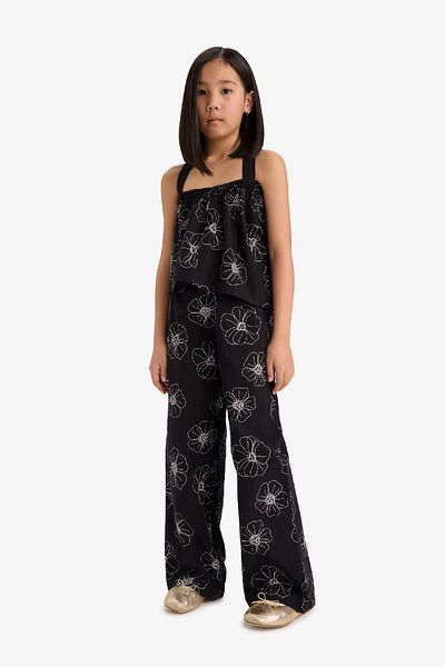 DeFacto Girls' Pattern Wide Leg Wide Leg Cotton Pants D7610A825Sm