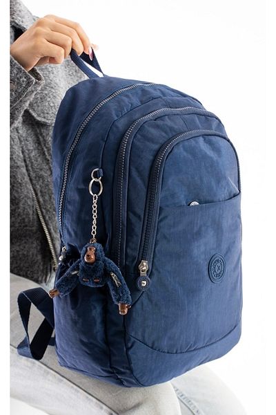 DUOMİNO Crinkle Water Resistant Large Size Navy Blue Clinker Backpack Travel School Bag 15.6 High School