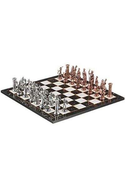 MCreative Large Size Metal Roman Chess Set Ancient and Folding Marble Pattern Board
