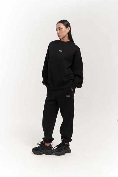 MAİ COLLECTİON Romana Crew Neck Black Tracksuit Set