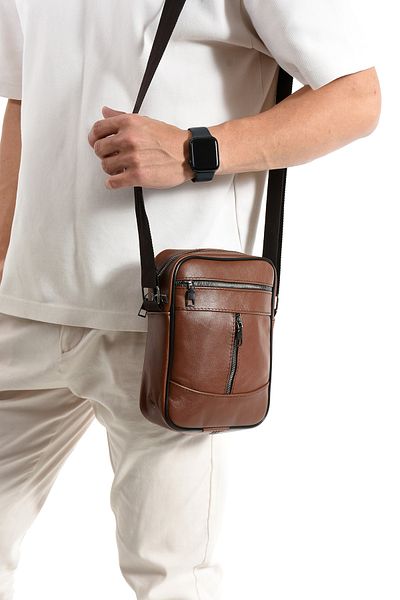 NahitaTyana Genuine Leather Men's Upright Shoulder Bag, Crossbody Bag, Removable Adjustable Strap, Tan Color