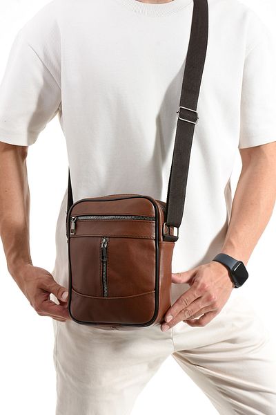 NahitaTyana Genuine Leather Men's Upright Shoulder Bag, Crossbody Bag, Removable Adjustable Strap, Tan Color