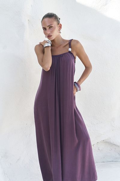 MAİ COLLECTİON Kasteli Bead Detail Burgundy Dress
