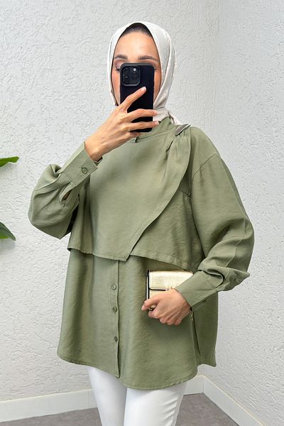 Salih Çelebi Brooch Detailed Hijab Tunic 2264 - Khaki