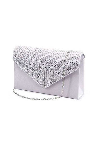 Generic Satin Bridal Diamante Clutch Bag White