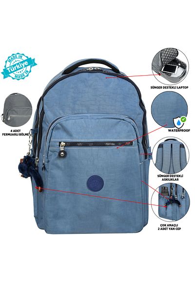 Kingston Hill Crinkle Fabric Lightweight Backpack - Suitable for School/Daily Use, Waterproof, Multi-Compartment