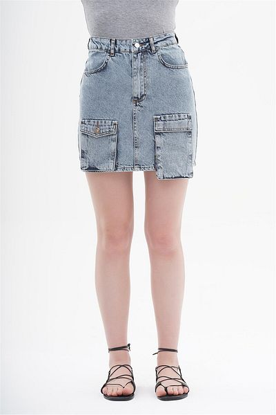 allura Mini Denim Skirt With Big And Dropped Patch Pocket