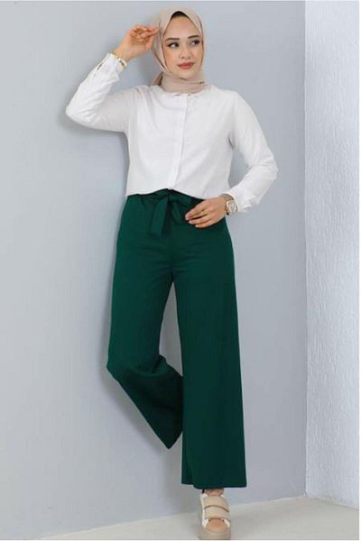TRENDTESETTÜR Women's Green (Emerald) Wide-Leg Pants t 0402